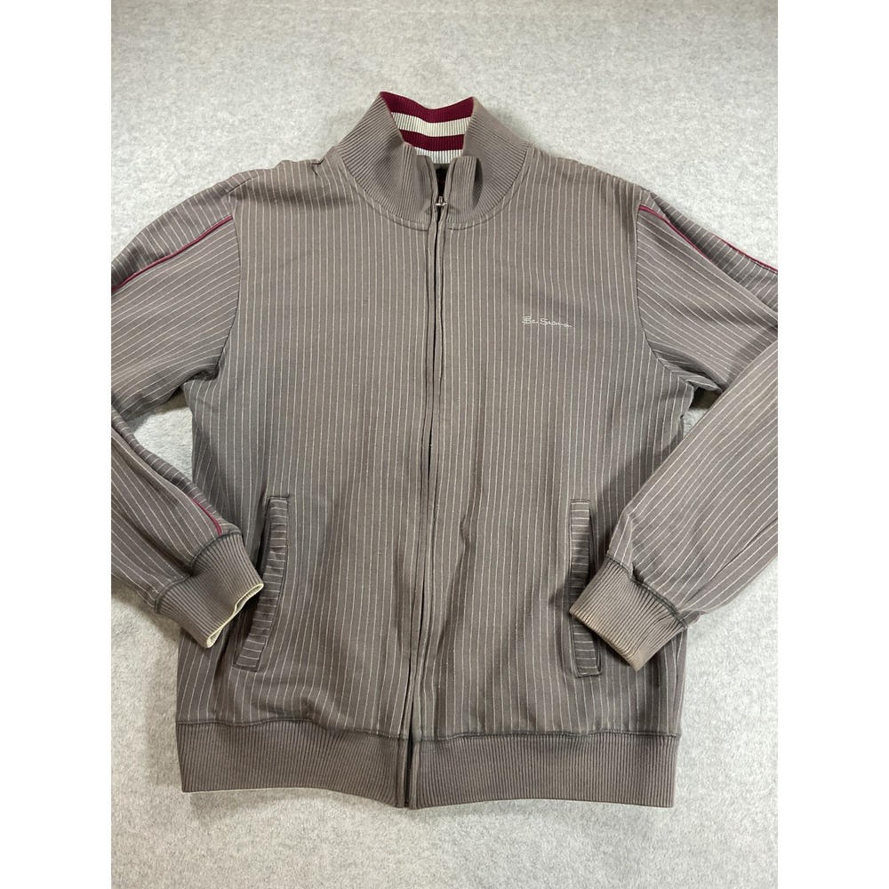 Ben Sherman Mens Pinstripe Track Jacket Grey Full Zip Sweatshirt XL MR2030 2417